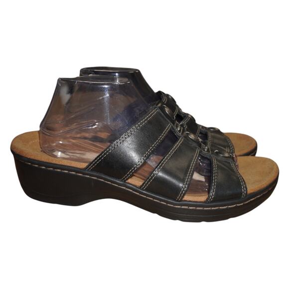 Clarks Collection Black Leather Comfort Sandals Womens US 11 EU 42.5 - Picture 5 of 12